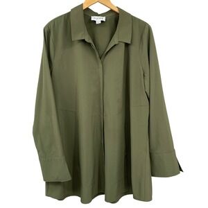 Joseph Ribkoff Olive Green Hidden Button Tunic Shirt XL Long Sleeve Pockets